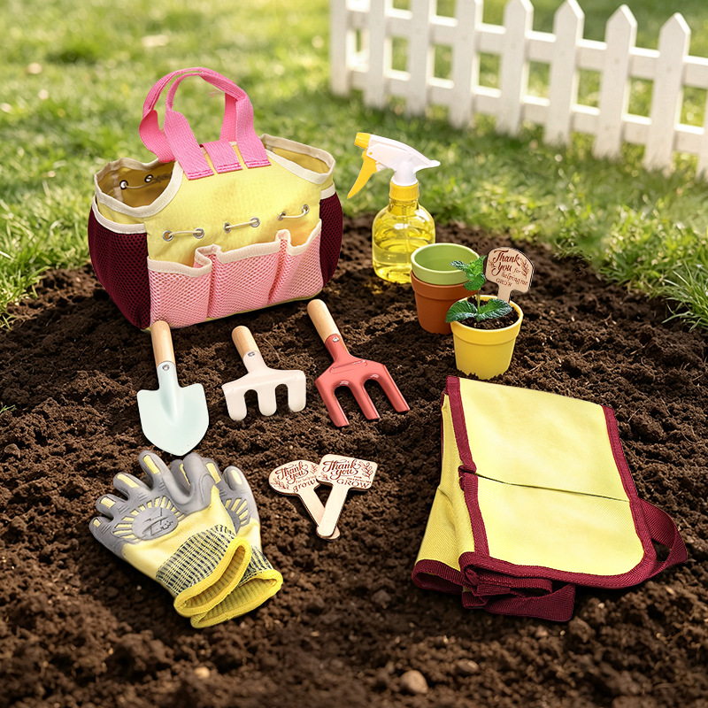 Gardening Tools Toys - キッズガーデンツールセットごっこ遊び屋外シャベル熊手鍬水まきポットエプロン手袋植栽ビーチおもちゃ子供の誕生日プレゼント