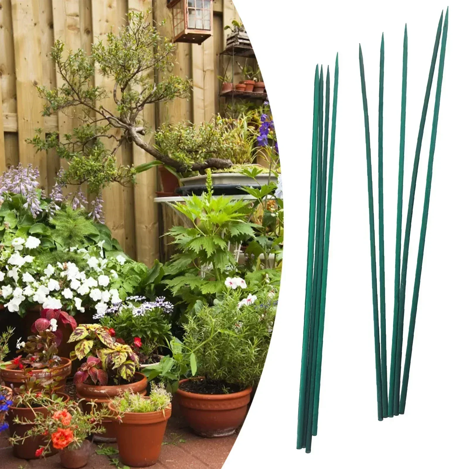 Gardening Tools Bundle - ガーデニング用植物サポートキット,木の棒,緑の竹植物サポート,杖の端,ガーデニングツール,40cm, 10個