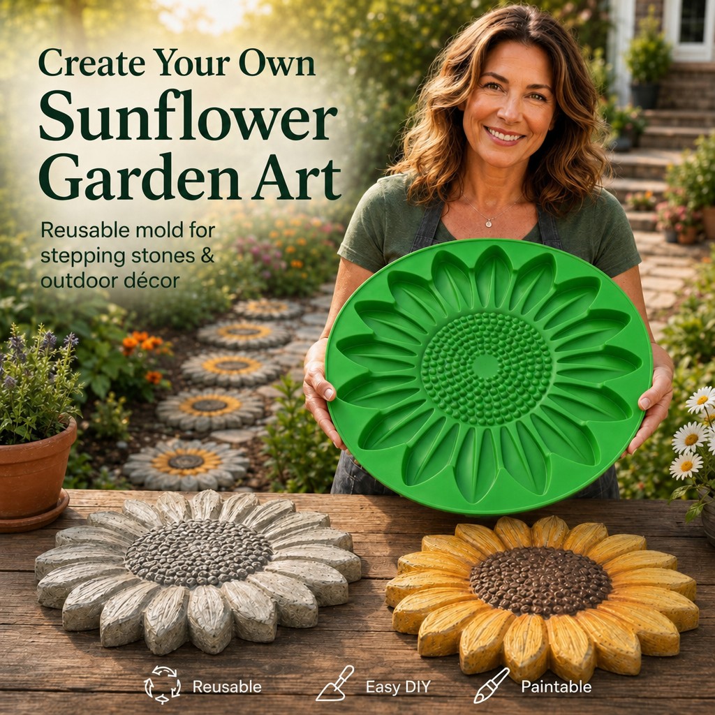 Gardening Tools Bundle - ひまわりテラスストーンモールドセット、コンクリート製ガーデン小道作成ツール、屋外中庭や芝生用の再利用可能なフラワーストーンモールド
