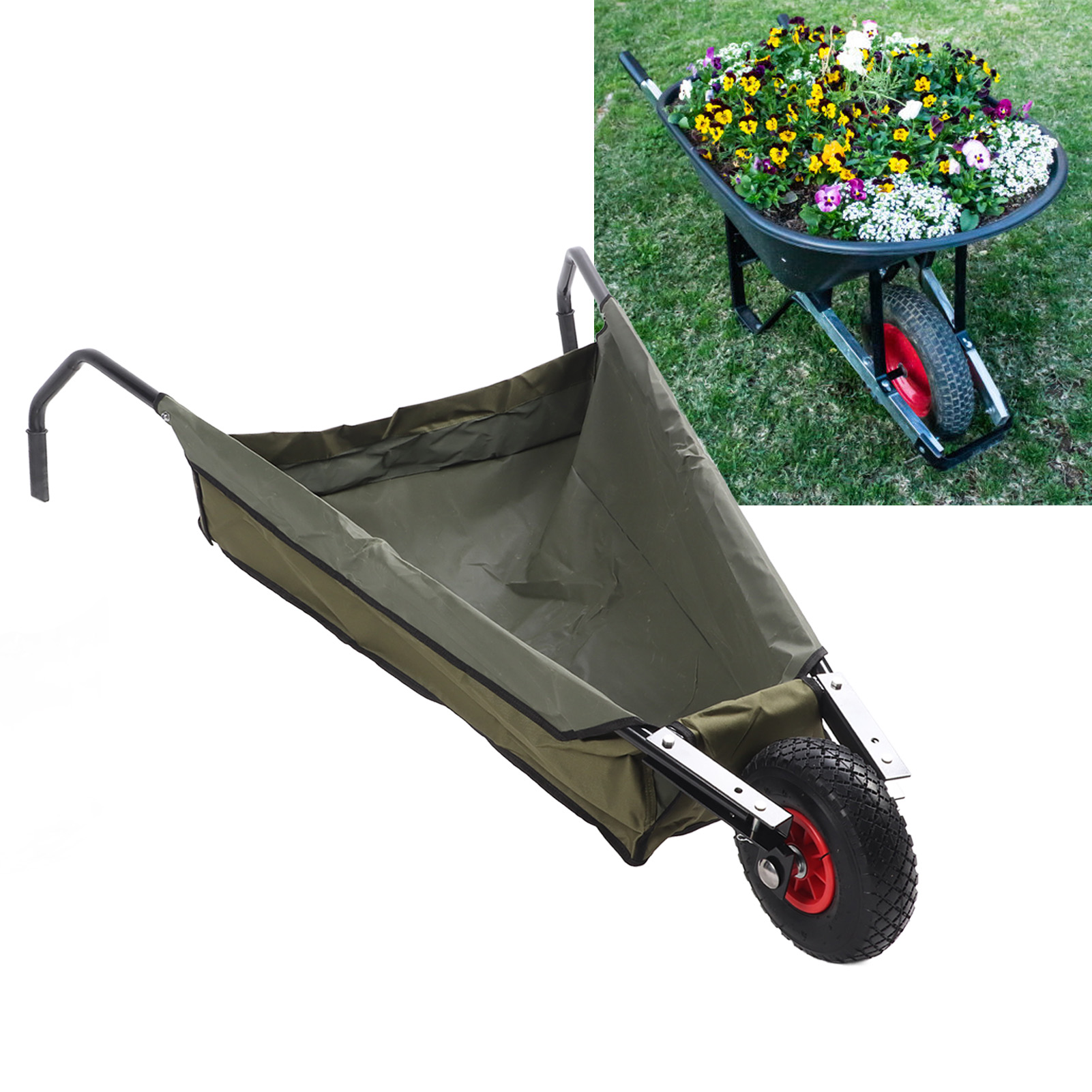 Grow Bags - 折りたたみ式ガーデンホイールバロー、スチールチューブ、大容量バッグ、折りたたみ式ヤードカート（草、雑草、樹皮、土用）