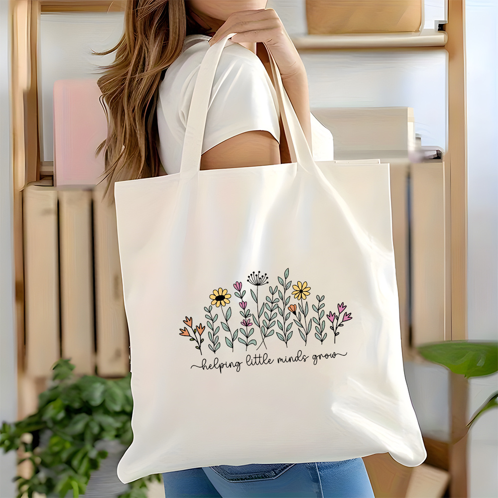 Grow Bags - 1ピース両面プリント「小さな脳の成長を助ける」先生への感謝の気持ちを込めたトートバッグ - 大容量で耐久性のあるショルダーバッグ、再利用可能なショッピングバッグ、先生へのギフト、日常使用、ショッピングに最適
