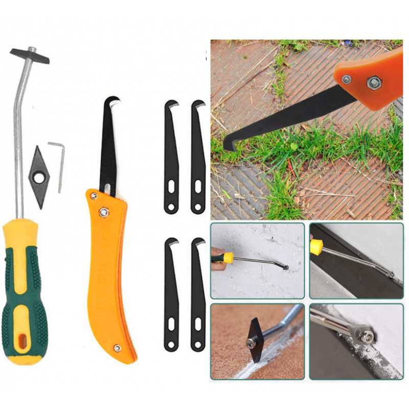 Gardening Tools Bundle - 除草フックとグラウトツールの8セット、庭の雑草クリーニングツール、多機能キット、タイル、床の隙間、中庭の小道のクリーニングツール