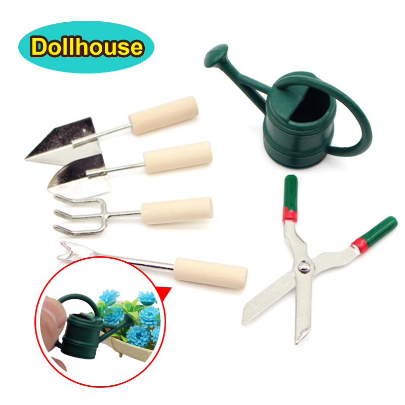 Gardening Tools Toys - 1/12 ドールハウスシミュレーションじょうろスパデはさみセットドールハウスミニチュアガーデニングツールドールハウスマイクロ風景装飾