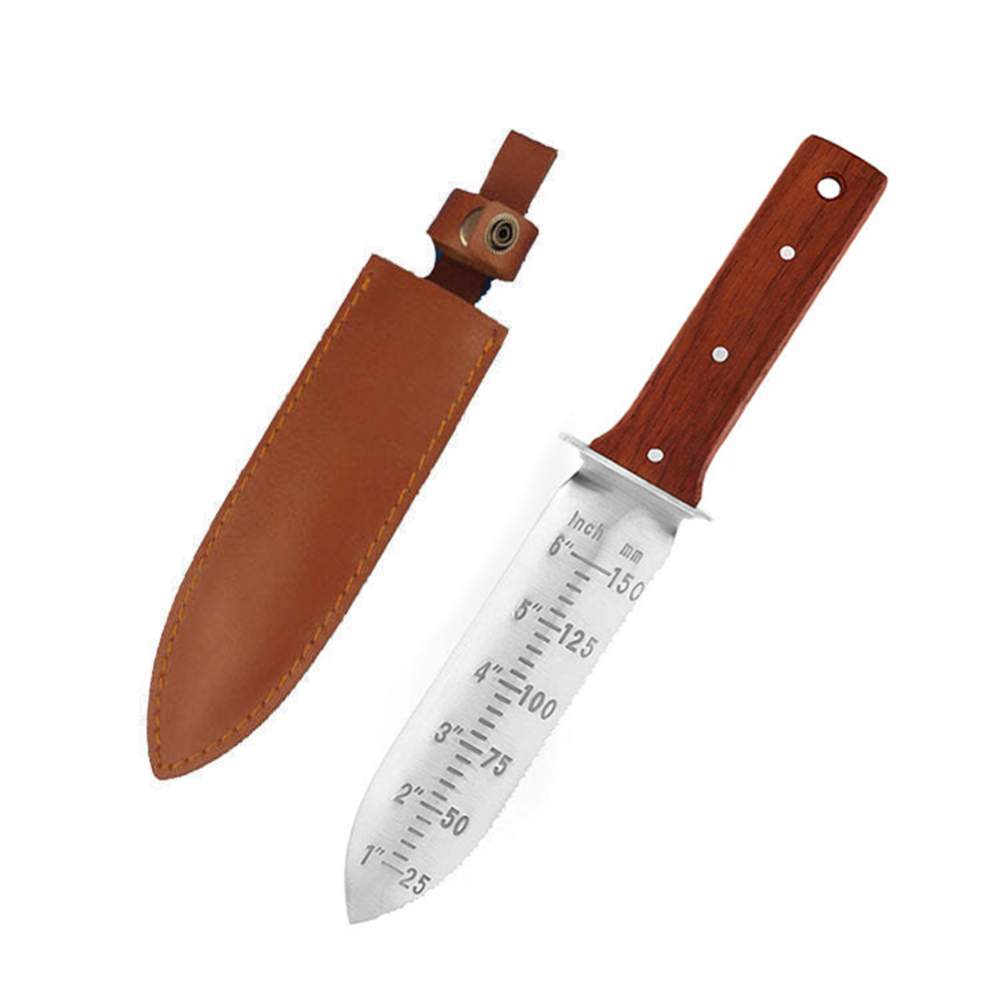 Gardening Tools Knife - 1個のプロ仕様のホリガーデンナイフ、革製シース、保護ハンドガード付き、除草、掘削、切断用のガーデンツールスパチュラ
