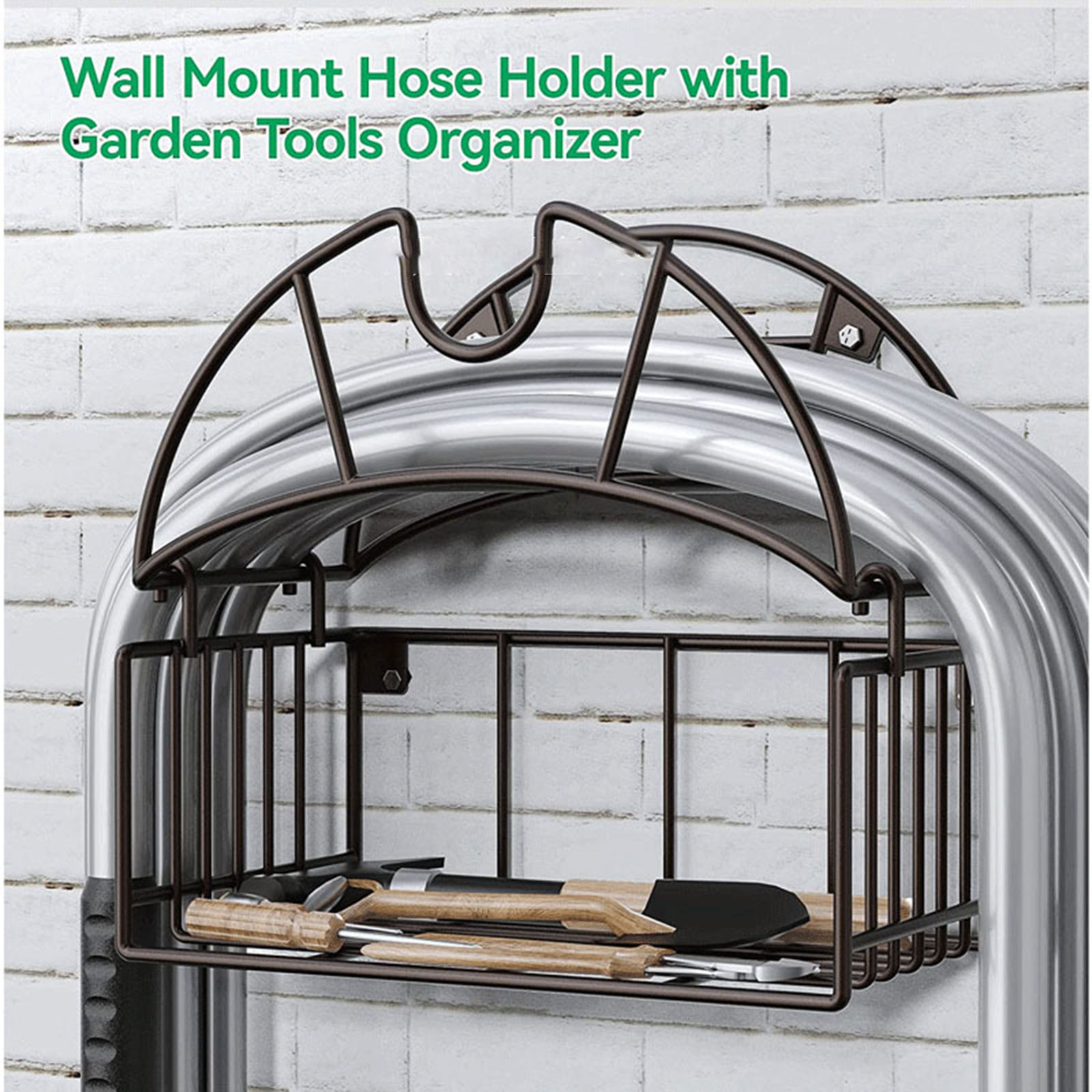 Gardening Tools Rack - 壁掛け式ガーデンホースホルダー、ツールオーガナイザーブラケット付き、頑丈な水道管ハンガー収納ラック、公園、パティオ、屋外庭用