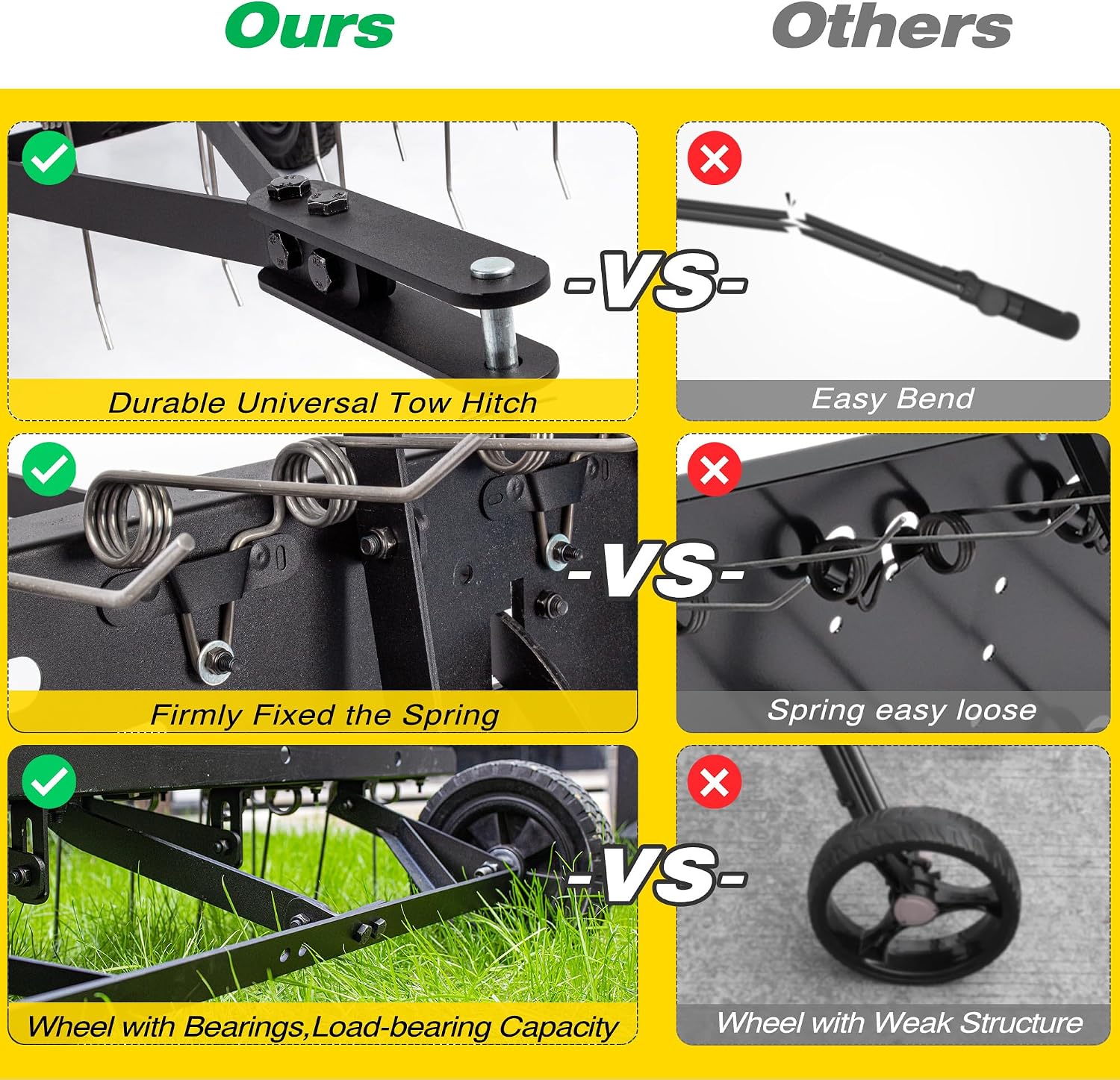 牽引式芝生脱草機レーキアタッチメント、頑丈なスプリングスチー - Gardening Yard Tools のレビューと価格