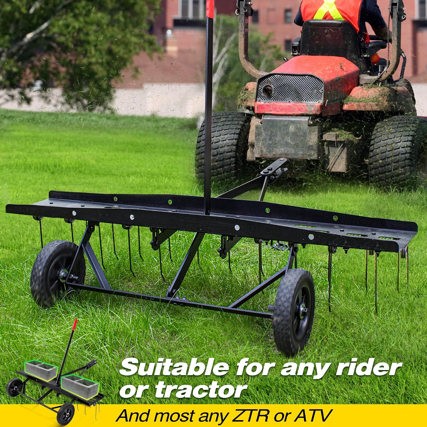 牽引式芝生脱草機レーキアタッチメント、頑丈なスプリングスチー - Gardening Yard Tools のレビューと価格